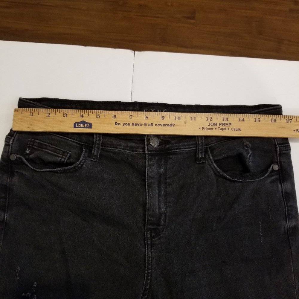 Judy Blue Jeans Size 13/31 Black Distressed Buffalo Plaid Patch + Cuff Skinny - Picture 8 of 11